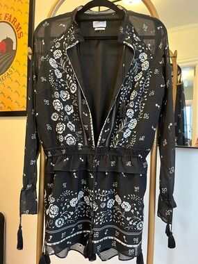 SAYLOR Black Romper with White Floral Embroidery